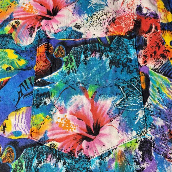 VTG Yo Wear USA Men's‎ Fish Aquarium Short Sleeve Hawaiian Button Down Shirt - Picture 6 of 11